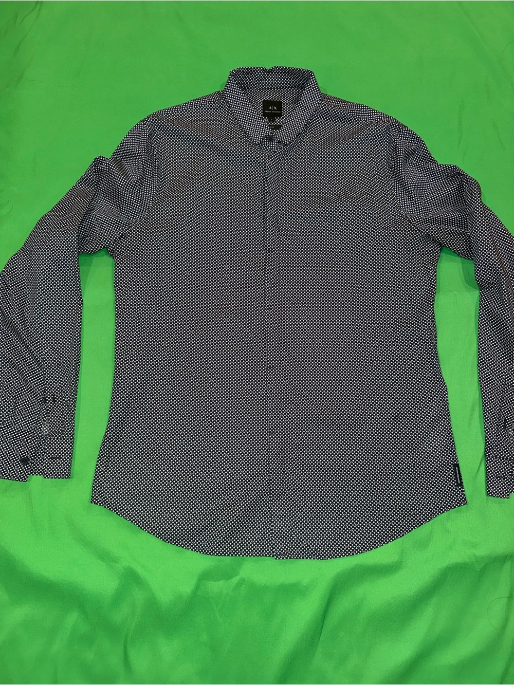 Armani Exchange Men's Navy and White Micro Dot Dress Shirt
